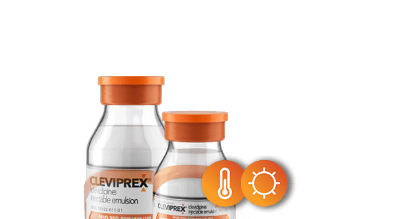 Cleviprex vials with temperature and light icons
